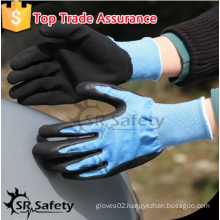 SRSAFETY high quality safety gloves/13g blue nylon liner black foam latex gloves/garden gloves/safety gloves